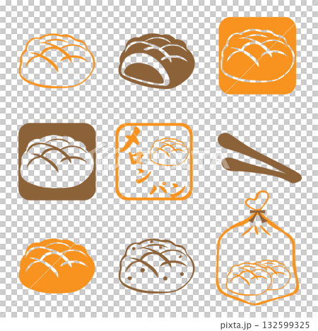 いろいろなメロンパンのアイコンセット(カラー) いろいろなメロンパンのアイコンセット(カラー) 132599325