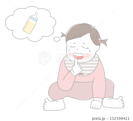 ミルクについて考える赤ちゃん ミルクについて考える赤ちゃん 132599421