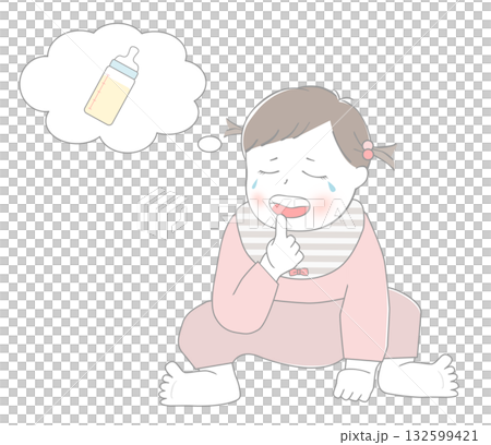 ミルクについて考える赤ちゃん ミルクについて考える赤ちゃん 132599421