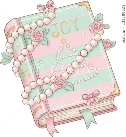 Pastel Christmas book with JOY pearl tree roses and festive adornments 132599625