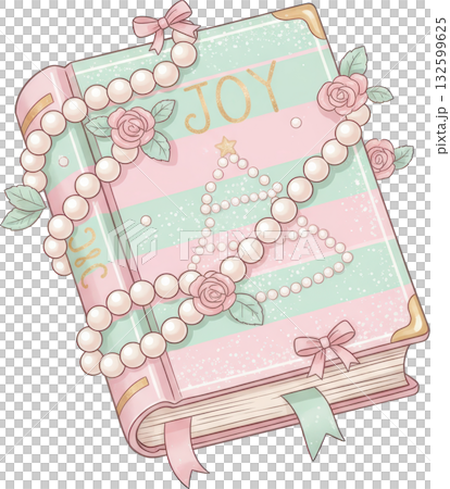 Pastel Christmas book with JOY pearl tree roses and festive adornments 132599625