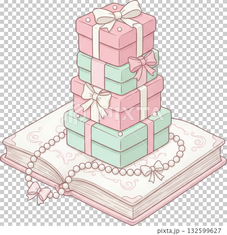Pastel Gift Boxes Pearls and Open Book 132599627