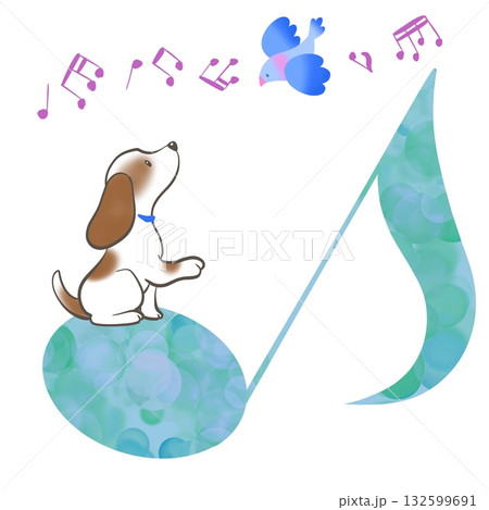 音符とビーグル犬 132599691