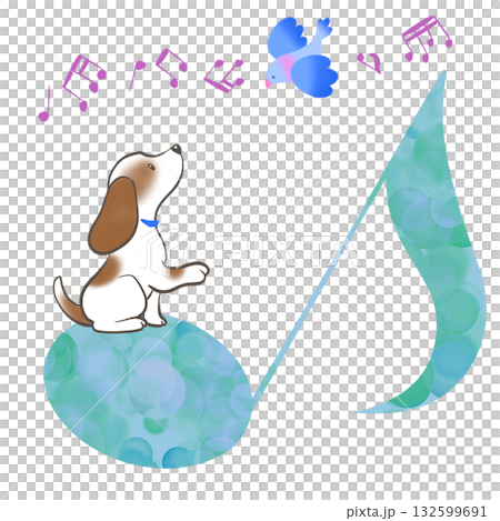 音符とビーグル犬 音符とビーグル犬 132599691