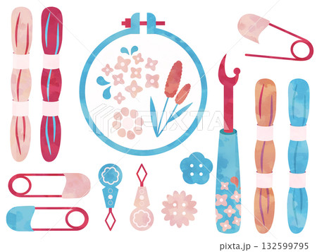 かわいい手芸道具のイラストセット素材 132599795