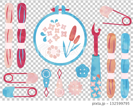 かわいい手芸道具のイラストセット素材 132599795