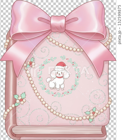 A charming Christmas themed book decorated with a pink bow and a poodle A charming Christmas themed book decorated with a pink bow and a poodle 132599875