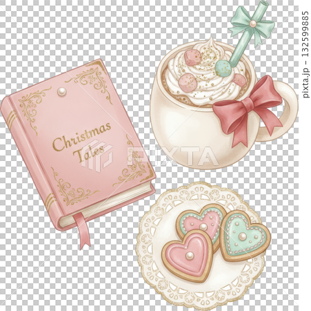 Cozy Christmas book hot chocolate heart cookies and festive treats Cozy Christmas book hot chocolate heart cookies and festive treats 132599885