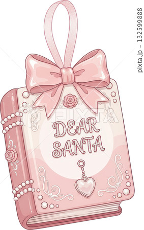 Elegant pink decorative book ornament with bow ribbon pearls 132599888