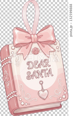 Elegant pink decorative book ornament with bow ribbon pearls 132599888