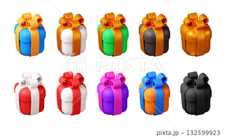 3d rendering gift boxes with colorful ribbons 132599923