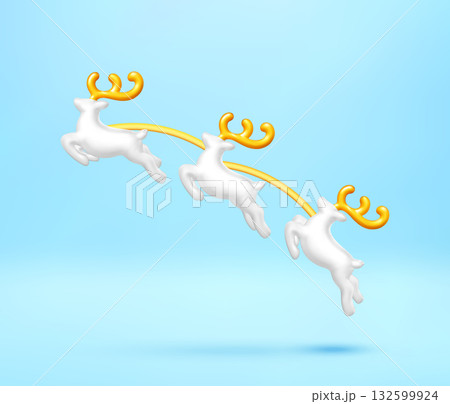3d white christmas reindeer with golden antlers 132599924