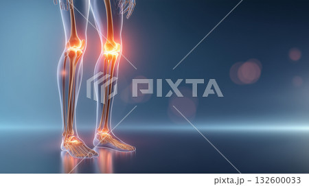 人体モデルと下肢の骨格 - 膝関節、足の負傷、炎症の概念 人体モデルと下肢の骨格 - 膝関節、足の負傷、炎症の概念 132600033