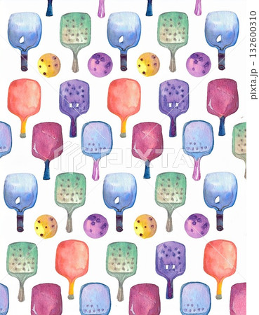 ピックルボールのラケットとボールが並んだパターンの背景 132600310