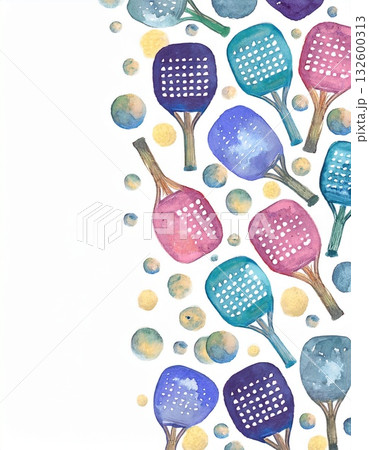 ピックルボールのラケットとボールが並んだパターンの背景 132600313