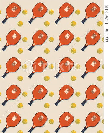 ピックルボールのラケットとボールが並んだパターンの背景 132600319