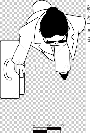 スーツケースを持って歩く女性の平面図イラスト 132600497