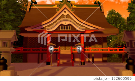 アニメーションの背景に使える『夕日に染まる神社』 アニメーションの背景に使える『夕日に染まる神社』 132600599