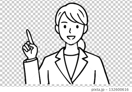 A businesswoman pointing to the right and explaining (upper body, monochrome line drawing) A businesswoman pointing to the right and explaining (upper body, monochrome line drawing) 132600616