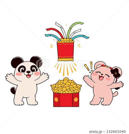 Cartoon Panda and Bear with Treasure Cartoon Panda and Bear with Treasure 132601040