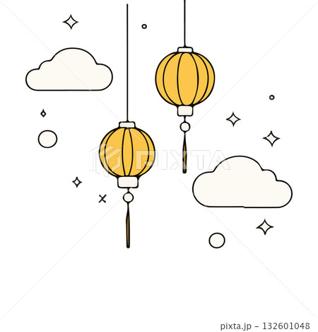 Minimalist Lanterns and Clouds Illustration Minimalist Lanterns and Clouds Illustration 132601048