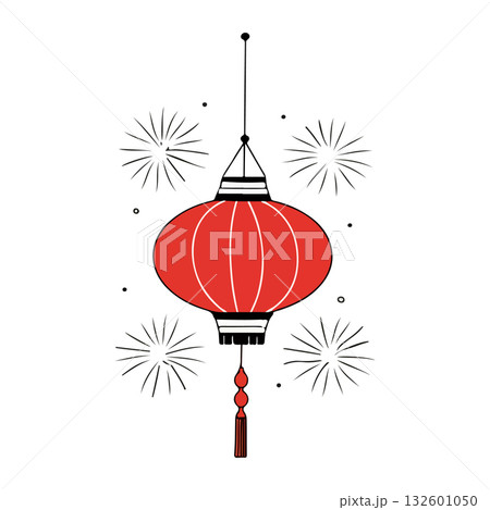 Red Chinese Lantern with Fireworks 132601050