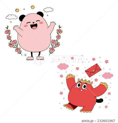 Cartoon Creatures with Flowers and Envelope Cartoon Creatures with Flowers and Envelope 132601067