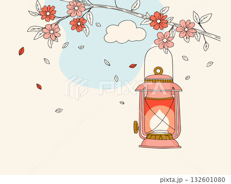 Floral Branch with Pink Lantern Floral Branch with Pink Lantern 132601080