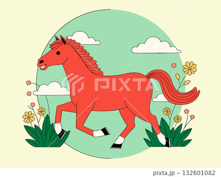 Cartoon Horse Running in a Field 132601082