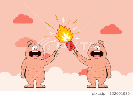 Cartoon Monsters with Firecracker Cartoon Monsters with Firecracker 132601089