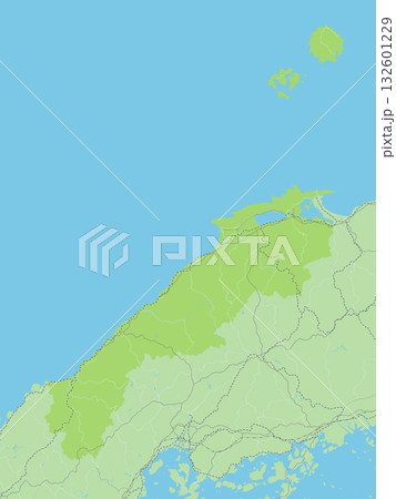 日本の島根県と隣接する都道府県を含む、緑色のシンプルなロードマップ 日本の島根県と隣接する都道府県を含む、緑色のシンプルなロードマップ 132601229