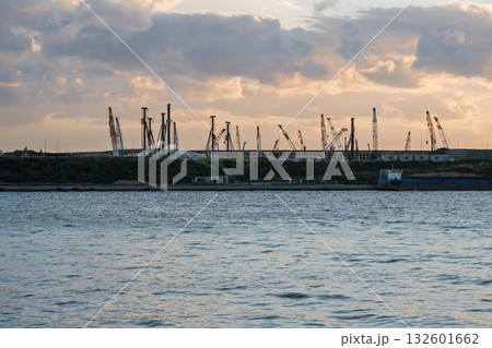 大阪・関西万博終焉 解体工事現場の記録　夕刻の大屋根リングと林立するクレーン 132601662