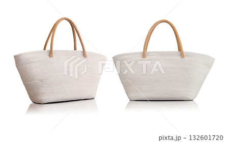 Set of white wicker bag or woven handmade bag isolated on white background 132601720