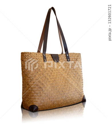 wooden woven bag or wicker bag isolated on white background wooden woven bag or wicker bag isolated on white background 132601721