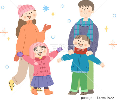 冬の楽しそうな家族 132601922