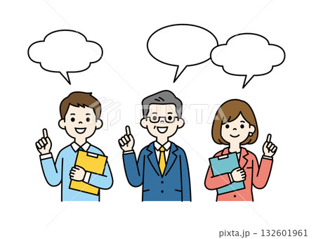 プレゼンテーションする、複数のビジネスパーソンの上半身ベクターイラスト素材セット＿カラー 132601961
