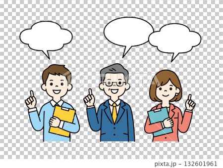 プレゼンテーションする、複数のビジネスパーソンの上半身ベクターイラスト素材セット＿カラー 132601961