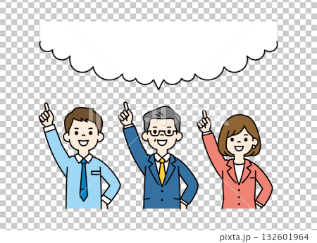 吹き出しと、ナンバーワンを目指すビジネスチームの上半身ベクターイラスト素材セット＿カラー 132601964