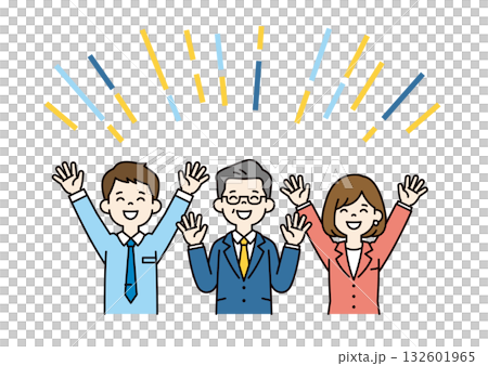 一組不同年齡層的商人歡呼雀躍的上半身向量插圖素材（彩色） 132601965