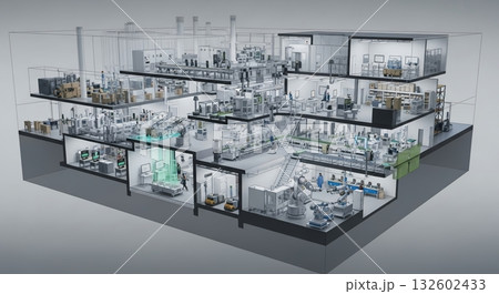 スマートファクトリーの全体像と未来の生産現場 スマートファクトリーの全体像と未来の生産現場 132602433