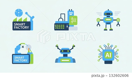 スマートファクトリーとAI、未来を創るアイコン集 132602606