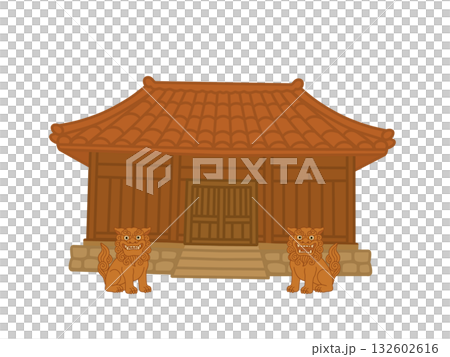 沖縄の伝統的な家屋のイラスト、シーサー 沖縄の伝統的な家屋のイラスト、シーサー 132602616