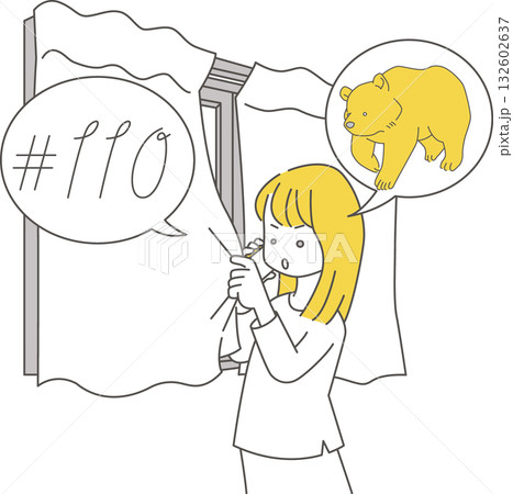 家の中でクマを見かけたときの対処イラスト 132602637