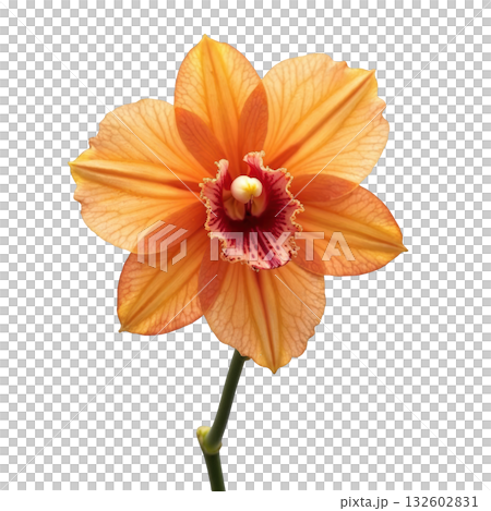 Orange orchid flower with delicate petals and vibrant red center, showcasing natural beauty and intricate floral details 132602831