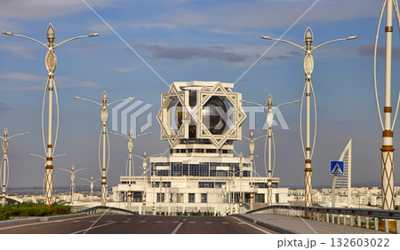 ASHGABAT, TURKMENISTAN - May 14, 2019: View of the wedding palace.  One of the main modern sights of the city. ASHGABAT, TURKMENISTAN, May 14, 2019 132603022