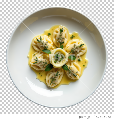 Gourmet handmade pasta, morel mushroom tortellini with creamy butter sauce, savory and elegant culinary dish Gourmet handmade pasta, morel mushroom tortellini with creamy butter sauce, savory and elegant culinary dish 132603078