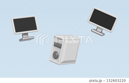 Desktop Computer and Monitor Setup Mock up. 3D Rendering. Desktop Computer and Monitor Setup Mock up. 3D Rendering. 132603220