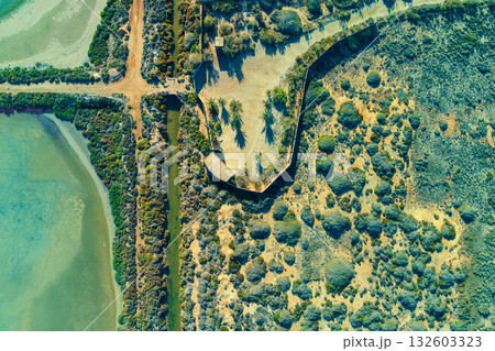 Top view of the shore of the salty lake in Cabo de Gata Reserve. Almeria, Spain 132603323