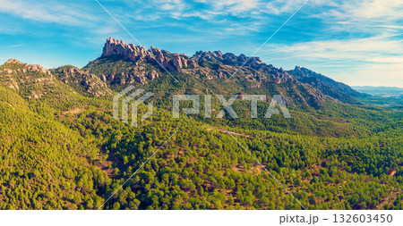 Mountain landscape in the morning. View of Montserrat mountain near Barcelona city. Spain Mountain landscape in the morning. View of Montserrat mountain near Barcelona city. Spain 132603450