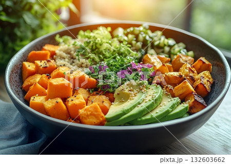 焼きサツマイモとアボカドのヘルシーサラダボウル 132603662